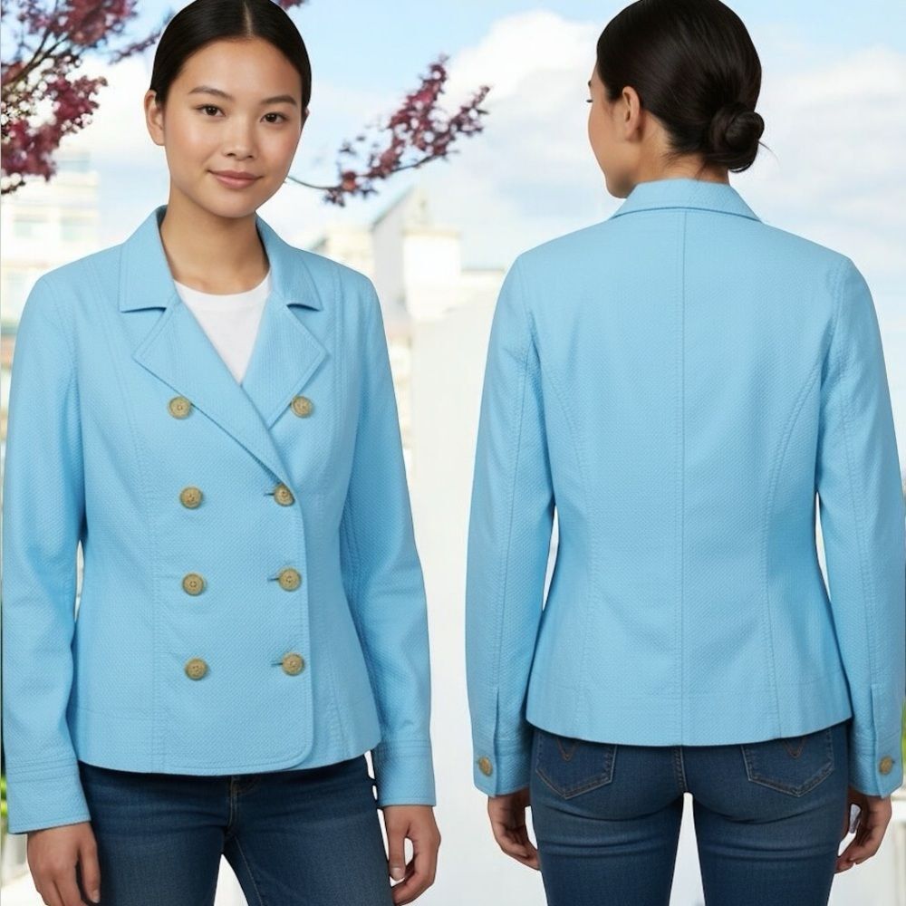 Lilly Pulitzer Blazer Y2K Blue Quilted Cotton Blend Button Up Vintage Jacket, M